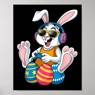 Póster Día de Pascua Rabbit Gamer divertidos juegos de vi
