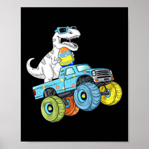 Póster Día de Pascua T Rex Dino montando un camión monstr