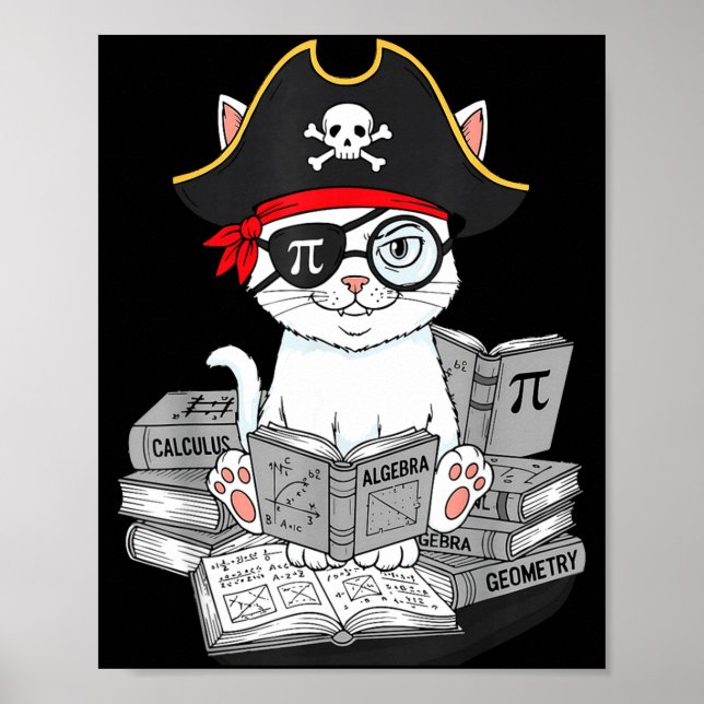 Póster Día de Pi Gato friki de matemáticas Pirata de mate (Frente)