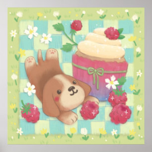 Póster Día de picnic de Beagle con pastelito de frambuesa