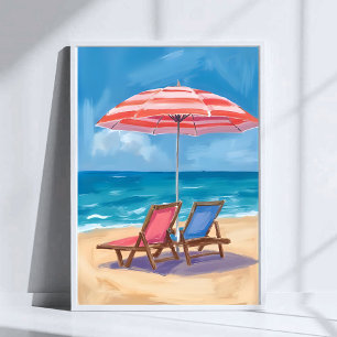 Póster Día de playa en Cape Cod   Océano de acuarela MA