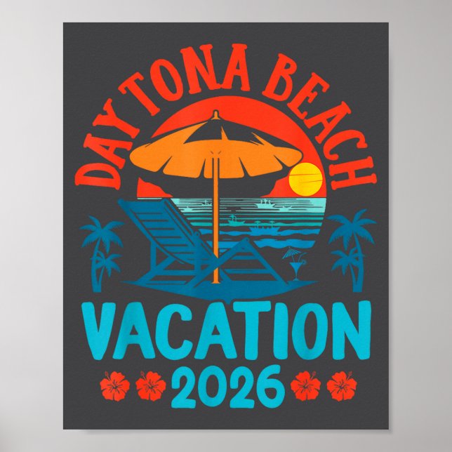 Póster Día de playa en Daytona Florida 2026 Vacaciones fa (Frente)