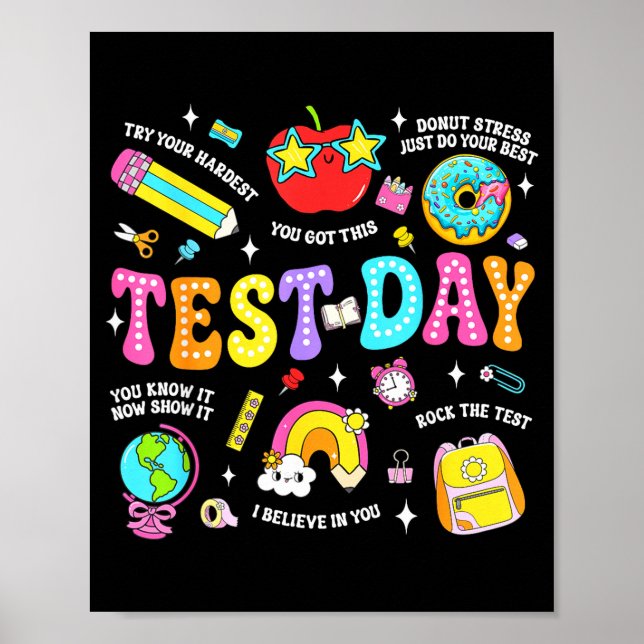 Póster Día de prueba lindo maestro estudiante escuela esc (Frente)