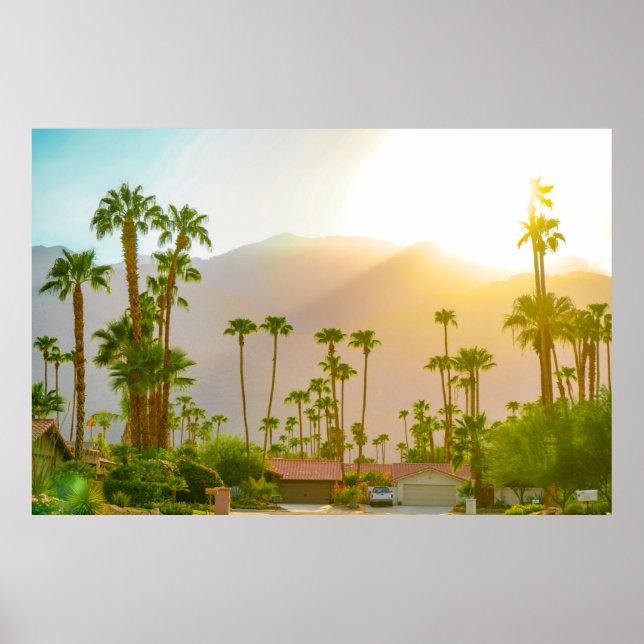 Póster Día de puesta de sol de Palm Springs con montañas  (Frente)