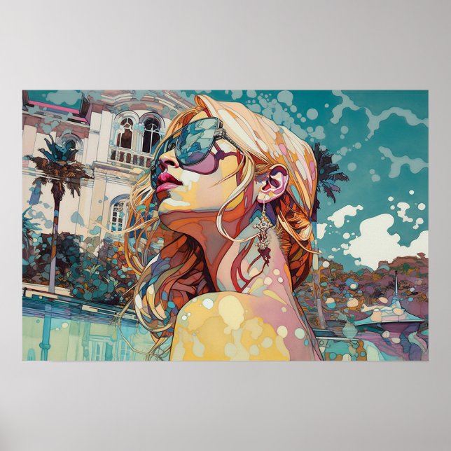 Póster Día de Raquel en la piscina (Frente)