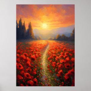Póster Día de recuerdo - Campo de amapola con flores de a