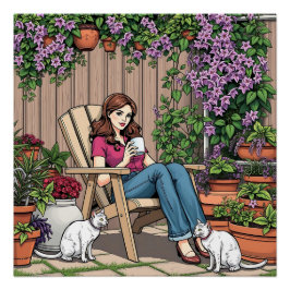 Póster Día de relajación | Mujeres con café, gatos y plan