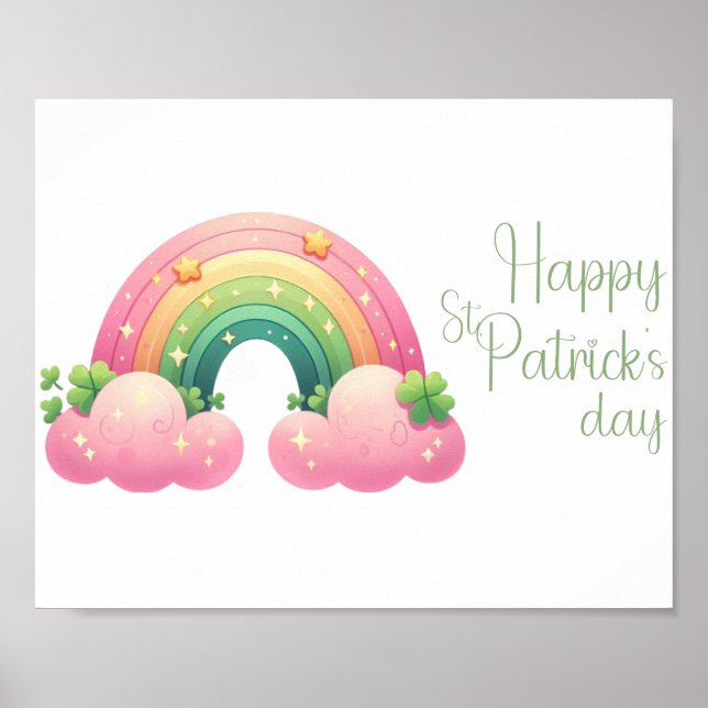 Póster Día de San Patricio arcoíris lindo (Frente)
