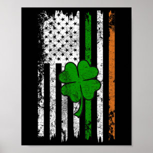 Póster Día de San Patricio Bandera Americana Irlandesa Re