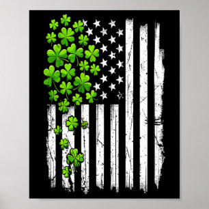 Póster Día de San Patricio Bandera Americana Retro con Tr