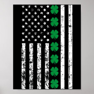 Póster Día de San Patricio Bandera de EE. UU. Trébol de l