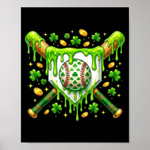 Póster Día de San Patricio Béisbol Drip Helado Béisbol Ho