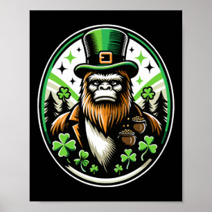 Póster Día de San Patricio Bigfoot Duende Sasquatch Iris