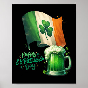 Póster Día de San Patricio Cerveza Irlandesa Bandera de I