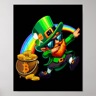 Póster Día de San Patricio Dabbing Bitcoin Arcoíris Duend