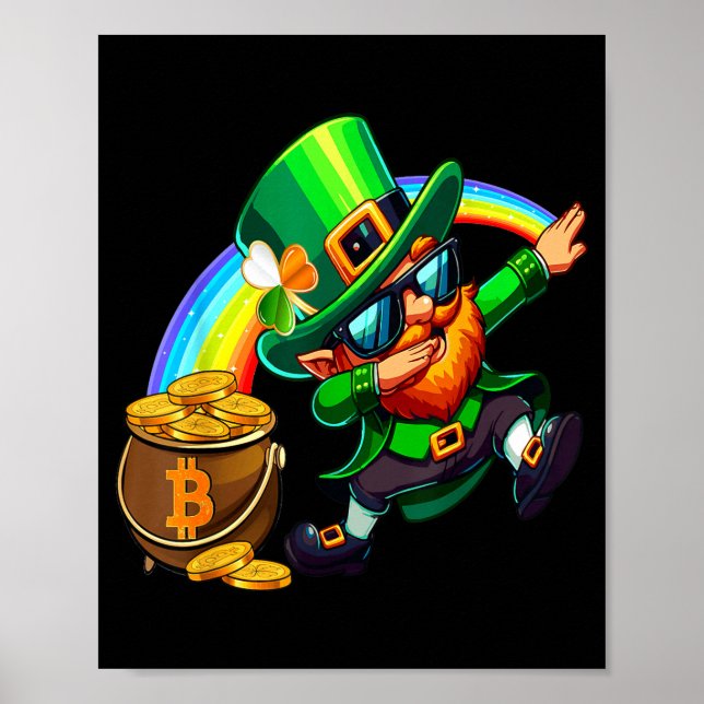 Póster Día de San Patricio Dabbing Bitcoin Arcoíris Duend (Frente)