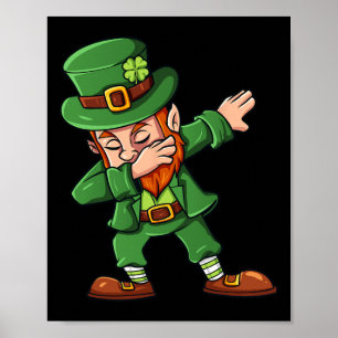 Póster Día de San Patricio Dabbing Leprechaun Chica de ni