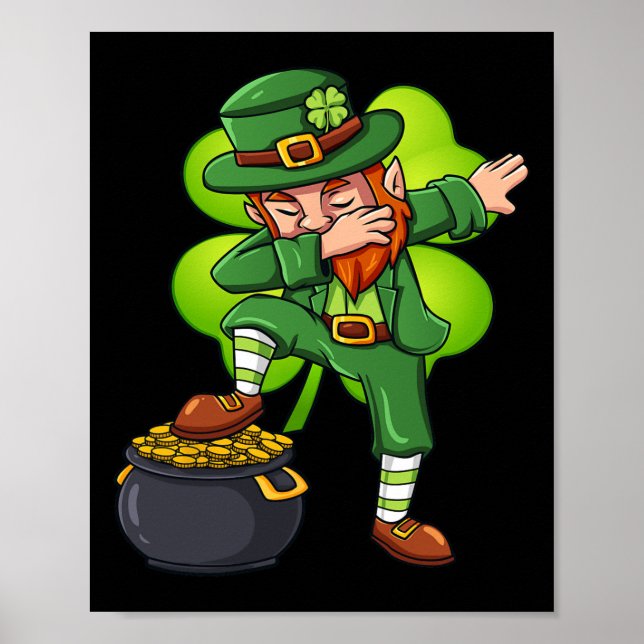 Póster Día de San Patricio Dabbing Leprechaun Chica de ni (Frente)