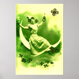 PÓSTER DÍA DE SAN PATRICIO DAMA DE LA LUNA CON TRÉBOLES