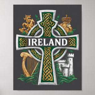 Póster Día de San Patricio de Irlanda Cruz Celta Verde Ce