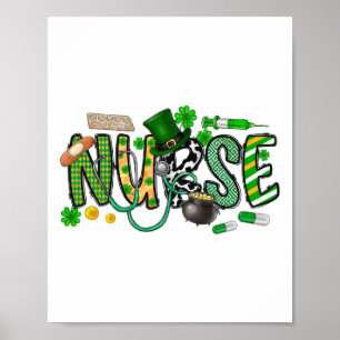 Póster Día de San Patricio Enfermera Irlandesa Trébol