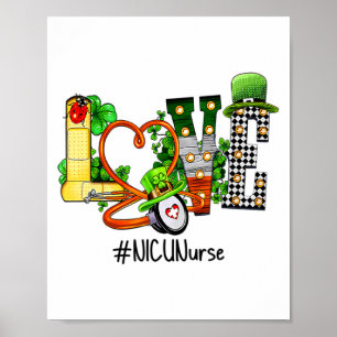 Póster Día de San Patricio Enfermera Nicu Trébol Amor Irl