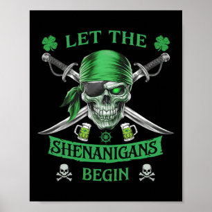 Póster Día de San Patricio Pirata Calavera Hombres Dejen 