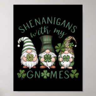Póster Día de San Patricio Shamrock Afortunado Gnomos Leo