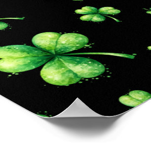 Póster Día de San Patricio Shamrock de acuarela sobre neg