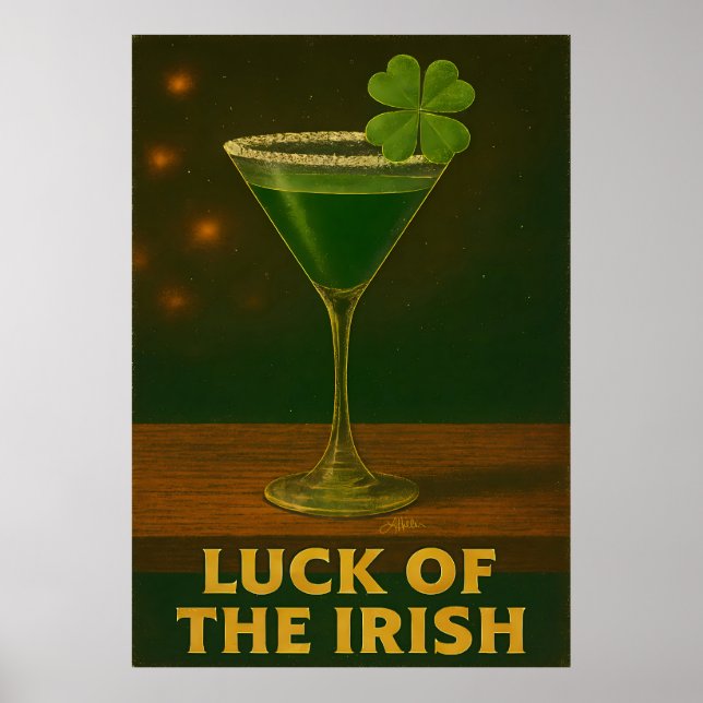 Póster Día de San Patricio Suerte del Martini de Trébol I (Frente)