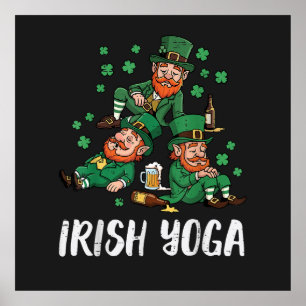Póster Día de San Patricio Yoga Irlandés Duende Día de Sa