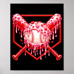 Póster Día de San Valentín Béisbol Chicos Helado Corazón