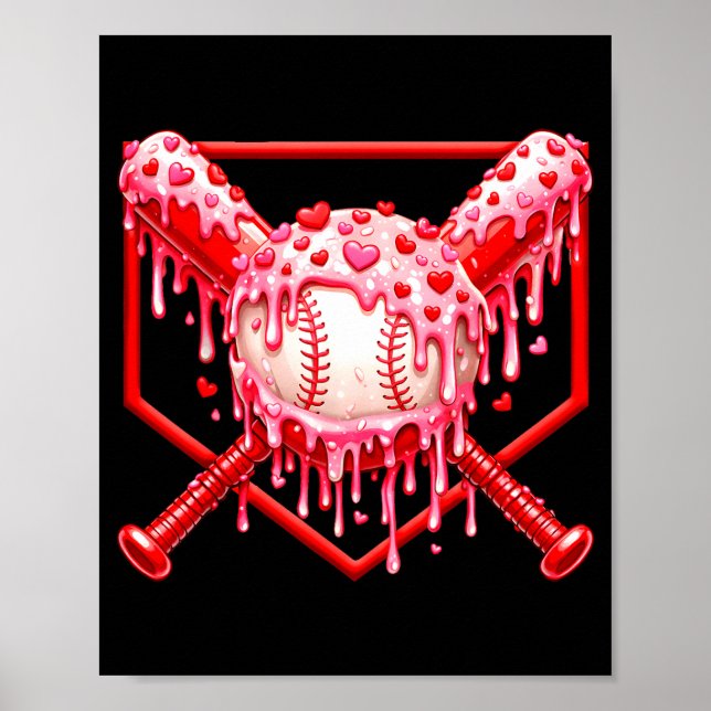 Póster Día de San Valentín Béisbol Chicos Helado Corazón  (Frente)
