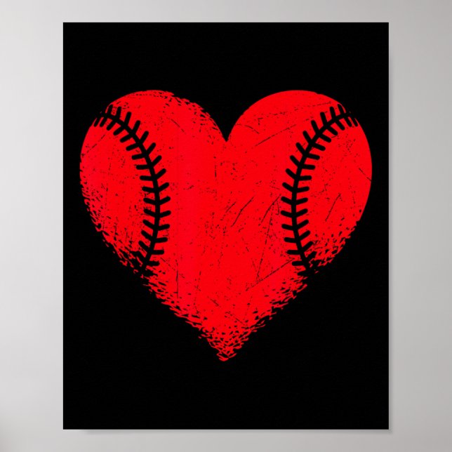 Póster Día de San Valentín Béisbol Heart Sport Niños Adol (Frente)