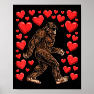 Póster Día de San Valentín Bigfoot Corazones Rojos Divert
