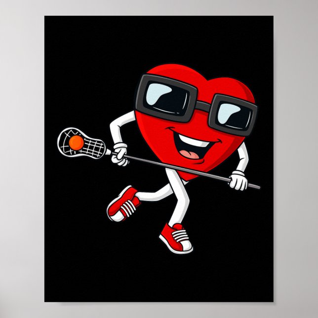 Póster Día de San Valentín Cardiopatía Lacrosse Stick Boy (Frente)