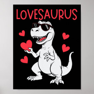 Póster Día de San Valentín Corazón de Amor Dinosaurio Lov