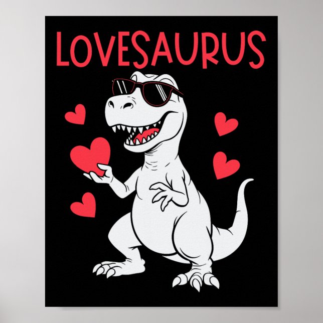 Póster Día de San Valentín Corazón de Amor Dinosaurio Lov (Frente)