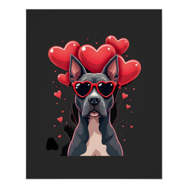 Póster Día de San Valentín Corazón de Pitbull Divertido G (Anverso)