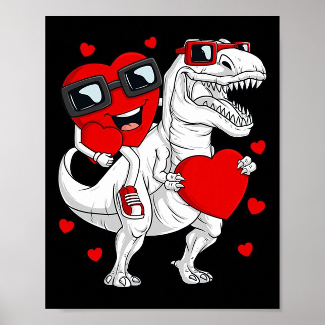 Póster Día de San Valentín Corazón montando Dinosaurio T  (Frente)
