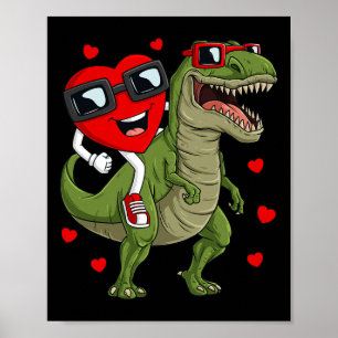 Póster Día de San Valentín Corazón montando Dinosaurio T 