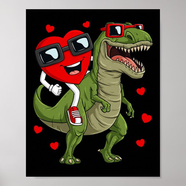 Póster Día de San Valentín Corazón montando Dinosaurio T  (Frente)