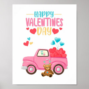 Póster Día de San Valentín Corazones Lindos Camión Rosa O