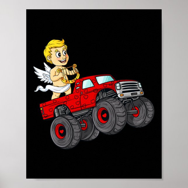Póster Día de San Valentín Cupid Riding Monster Truck Fun (Frente)