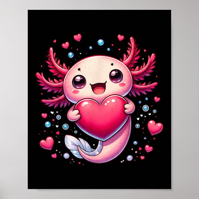Póster Día de San Valentín Cute Axolotl Para Chicas Niños (Frente)