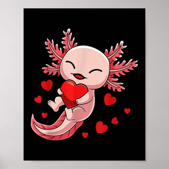 Póster Día de San Valentín Cute Axolotl Para Niños Chicas (Frente)