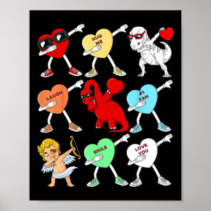 Póster Día de San Valentín Dabbing Corazón Cupido T Rex D