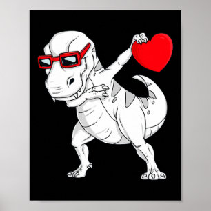 Póster Día de San Valentín Dabbing Dinosaur T Rex Heart B