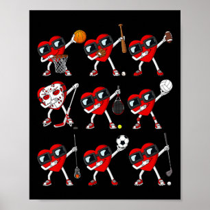 Póster Día de San Valentín Dabbing Hearts Sports Player D