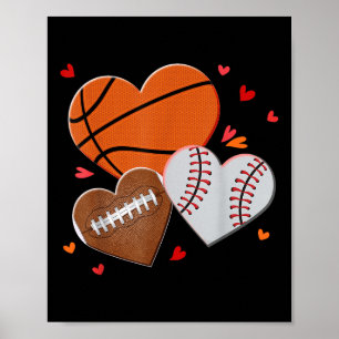Póster Día de San Valentín de Béisbol de Baloncesto de Fú